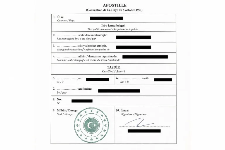 diploma ve transkript apostil belgesi örneği — Türkiye Lahey şerhi, yer tarih numara ve resmi mühür